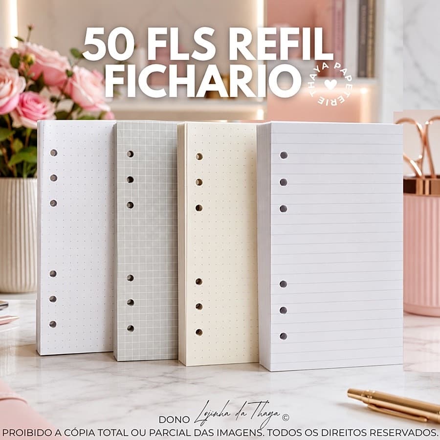 refil fichário binder 50 folhas de 90g pontilhadas quadriculadas brancas pautadas polen bullet journal  a7 a6 a5 a4