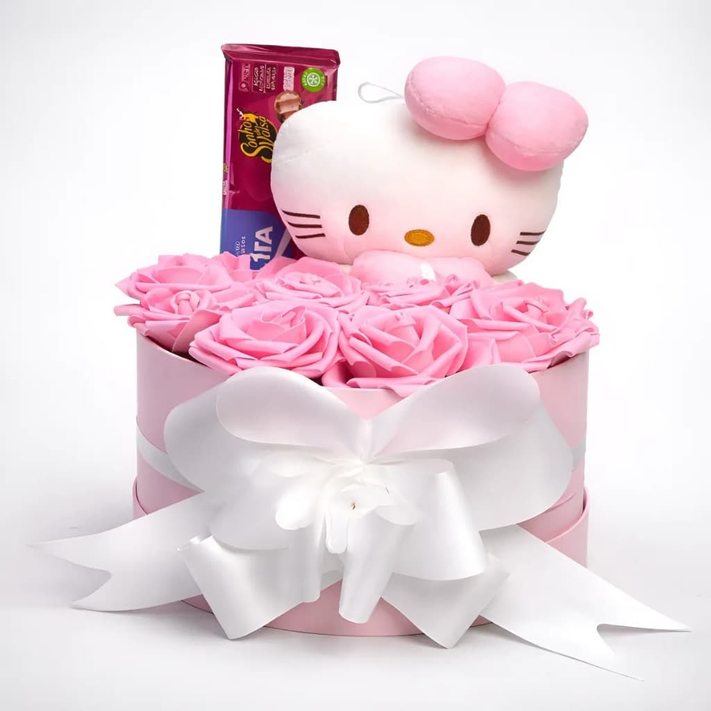 Buque De Flores Hello Kitty Na Caixa Romântico presente namorados