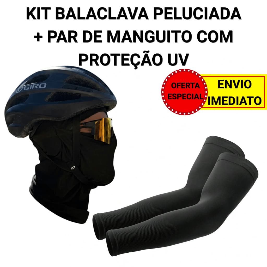 Kit Balaclava Motoqueiro Peluciada + Manguito Proteção UV Frio Moto Bike Ciclismo