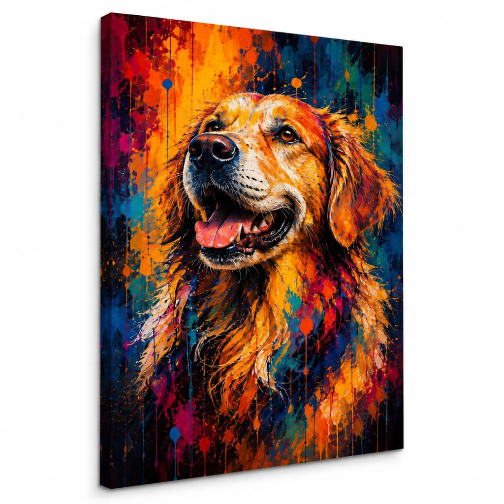 Quadro Decorativo Golden Retriever Colorido Arte Moderna Cachorro Pet para Sala e Escritório