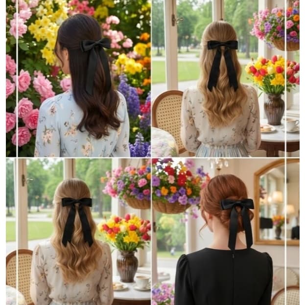 Moda vintage UM laço preto com presilha/grampo para cabelo, vintage, retrô, menina, mulher, feminino, rock, chique, novo