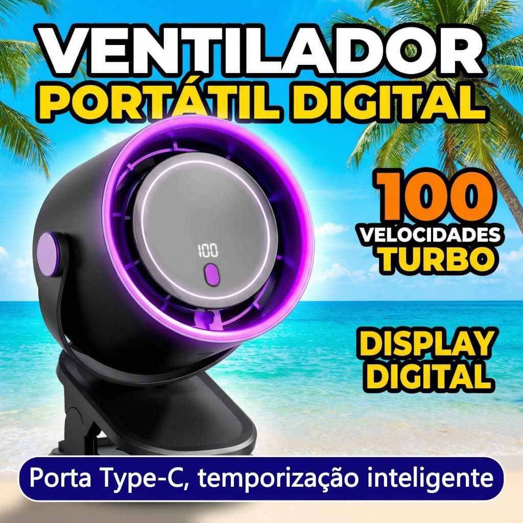 Novo Ventilador Multifuncional com Refrigeração Turbo - Resfriamento em 3 Segundos, 100 Velocidades Ajustáveis