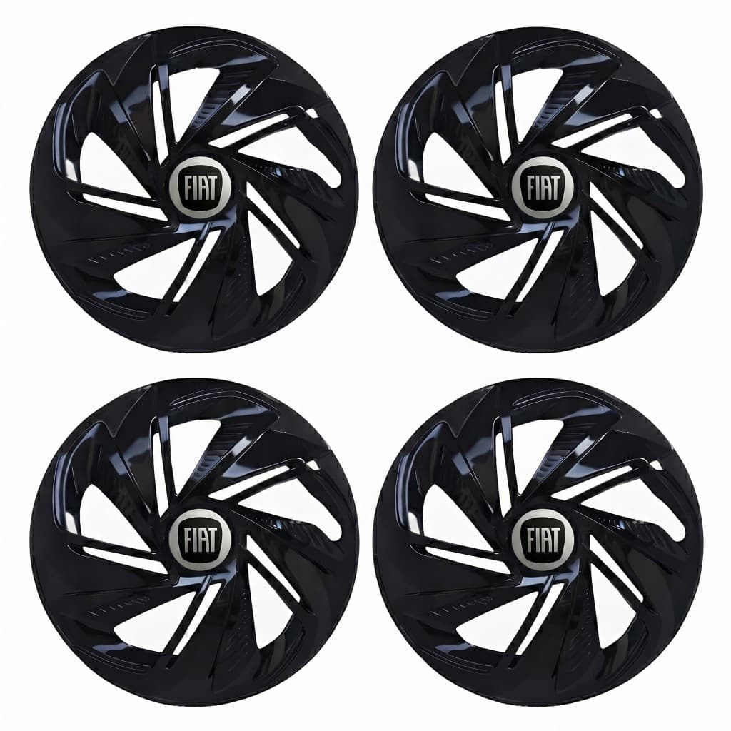 Jogo Calota Nitro Fiat Preto Brilhante Argo Brava Bravo Cronos Doblo Elba Fiorino Grand Siena