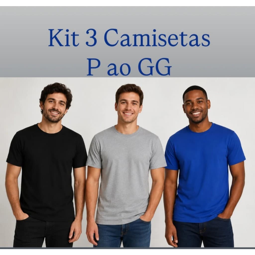 KIT 3 Camisetas LISA masculina básica. P ao GG. Uso casual e esportivo.