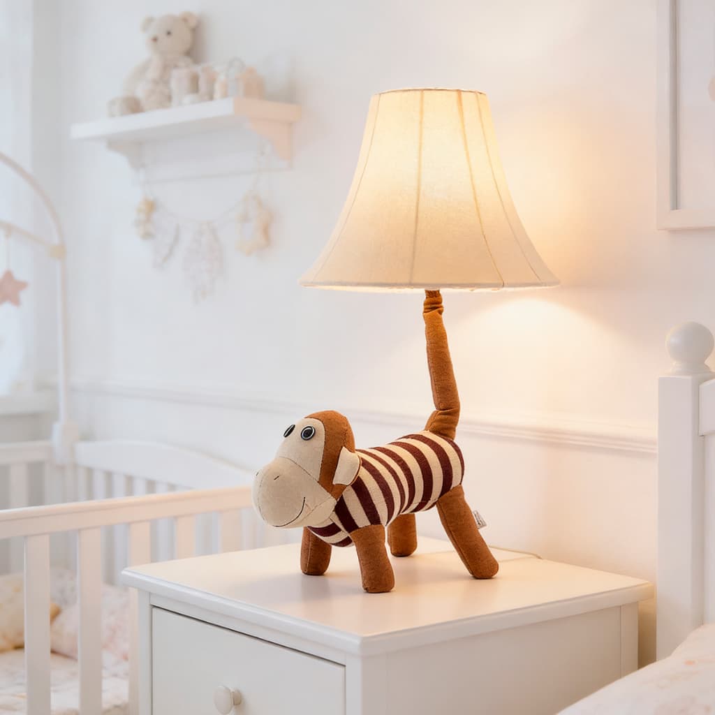 Abajur Infantil Macaco Pelúcia Luminária Quarto Bebê Criança Luz Noturna Decoração Presente