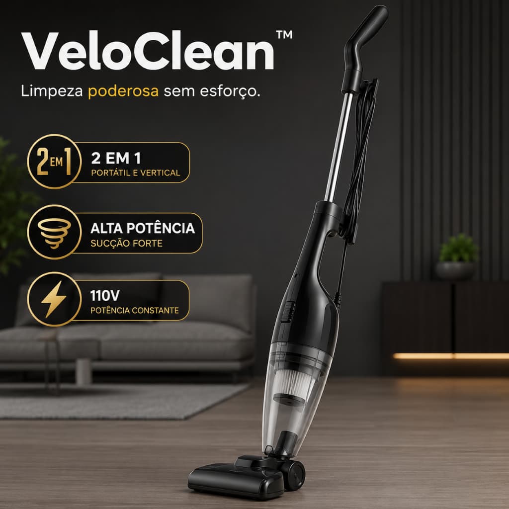 Aspirador Vertical Portátil 2 em 1 VeloClean 110V Alta Potência Multifuncional
