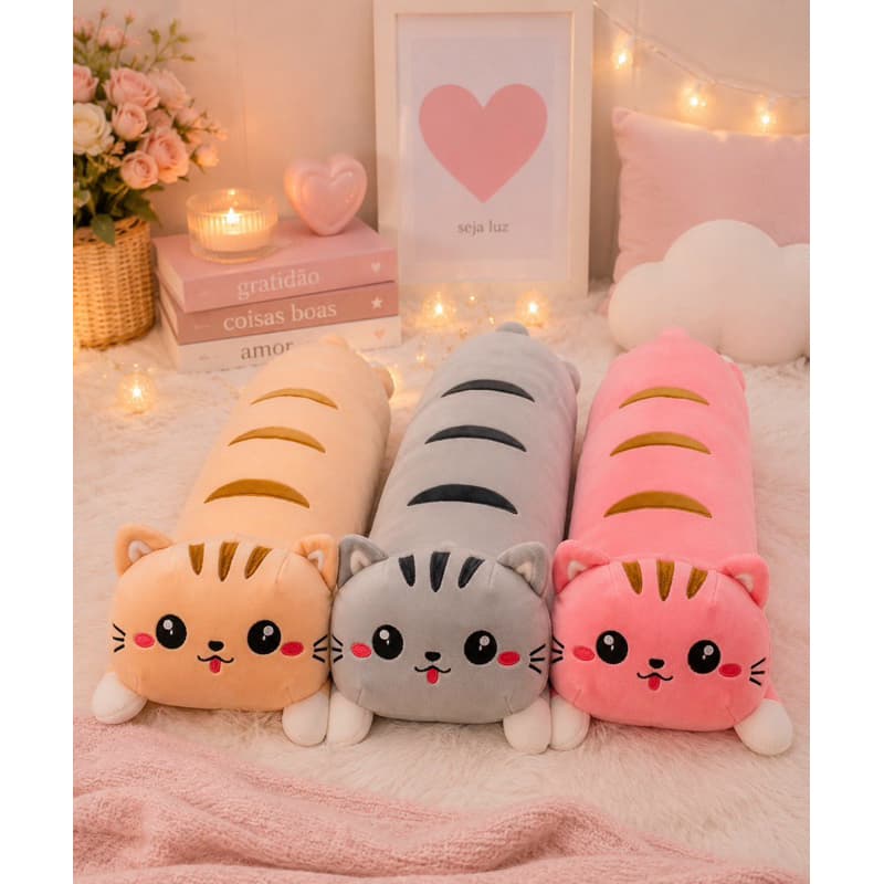 Pelúcia Gatinho Almofada Corpo Inteiro 60cm Kawaii Fofinha Macia Decorativa Para Abraçar Envio Imediato