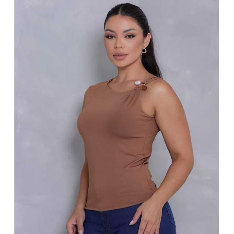 Blusa Regata Feminina Com Detalhe no hombro Suplex blogueira tendencia 2026 Verao