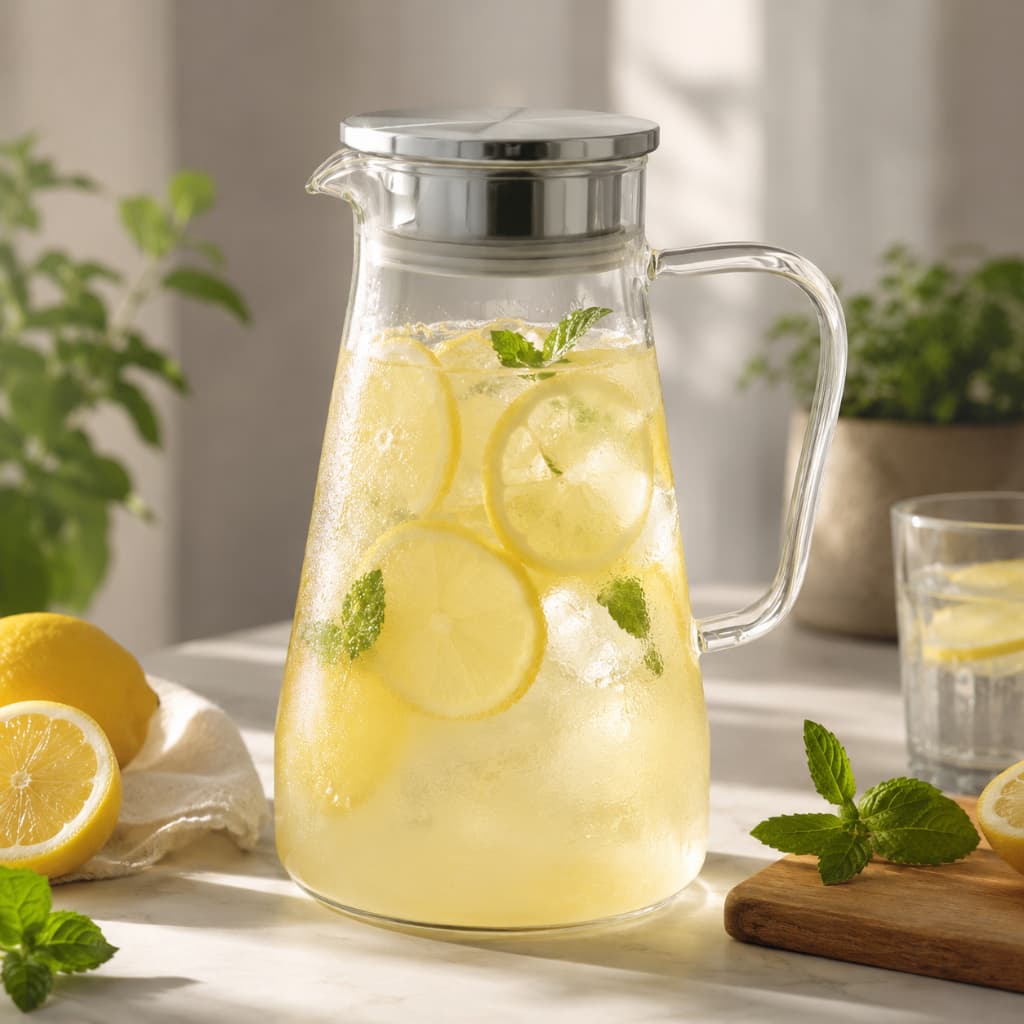 Jarra de Vidro Borossilicato 1650ml com Tampa Inox Premium Resistente e Filtro para Água Suco Chá
