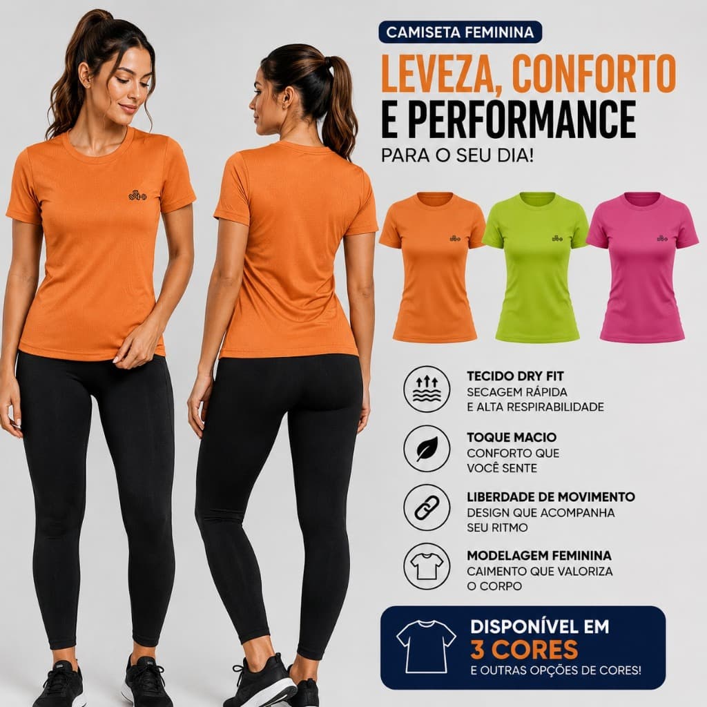 Camiseta Feminina Manga Curta Proteção Uv Estampada 2 Pesos
