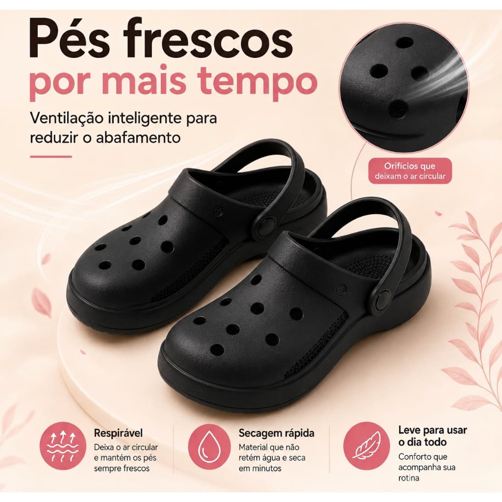 Sandália Clog Feminina Super Leve com Solado Antiderrapante e Alça Ajustável