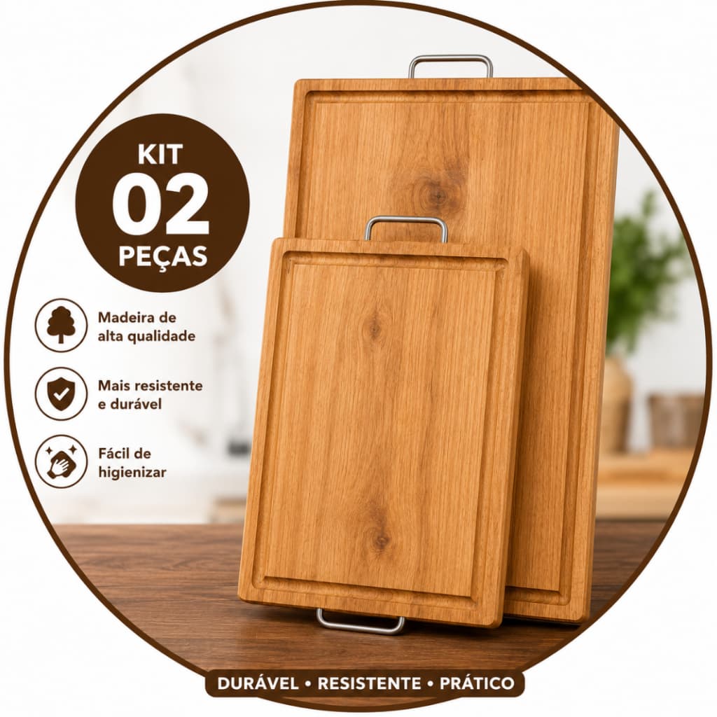 Kit com 2 ou 3 Tábuas de Carne Premium Eucalipto Madeira Maciça Resistente e Durável churrasco e cozinha Pizza Frios Car