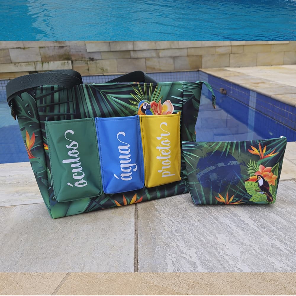 Kit Bolsa Verão + Necessaire | Bolsa de Praia Personalizada com nome, iniciais, frase ou estampa