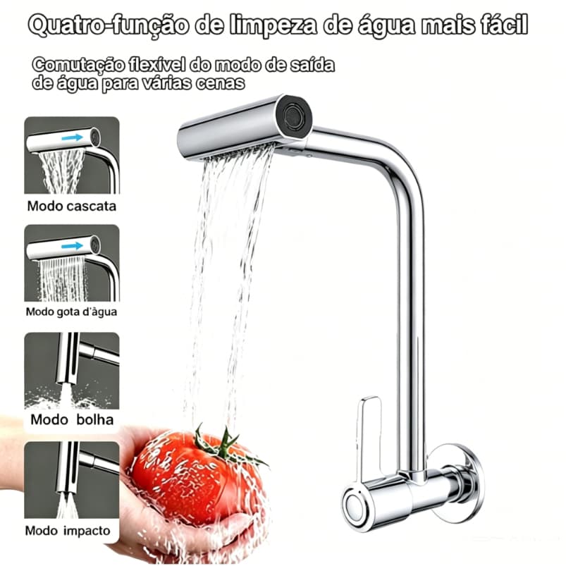 Torneira Cozinha Parede 360 Rotação 4-Funções Bocal De Alta Pressão 1/4 de Volta