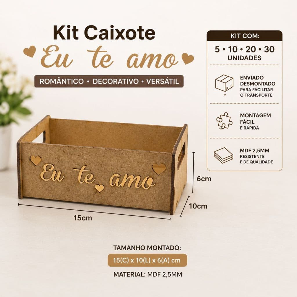 Kit Caixote Eu Te Amo em Mdf 5/10/20/30 und - Para Presente - Lembrancinhas - Namorados