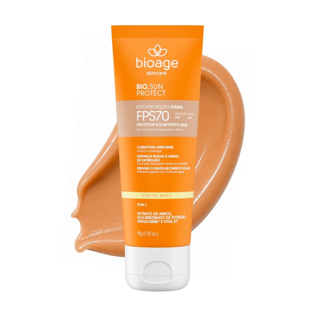 Protetor Solar Facial com Cor 40g BioAge Bio SunProtect FPS 70 Efeito Base Clareador de Manchas Toque Seco Tom 3