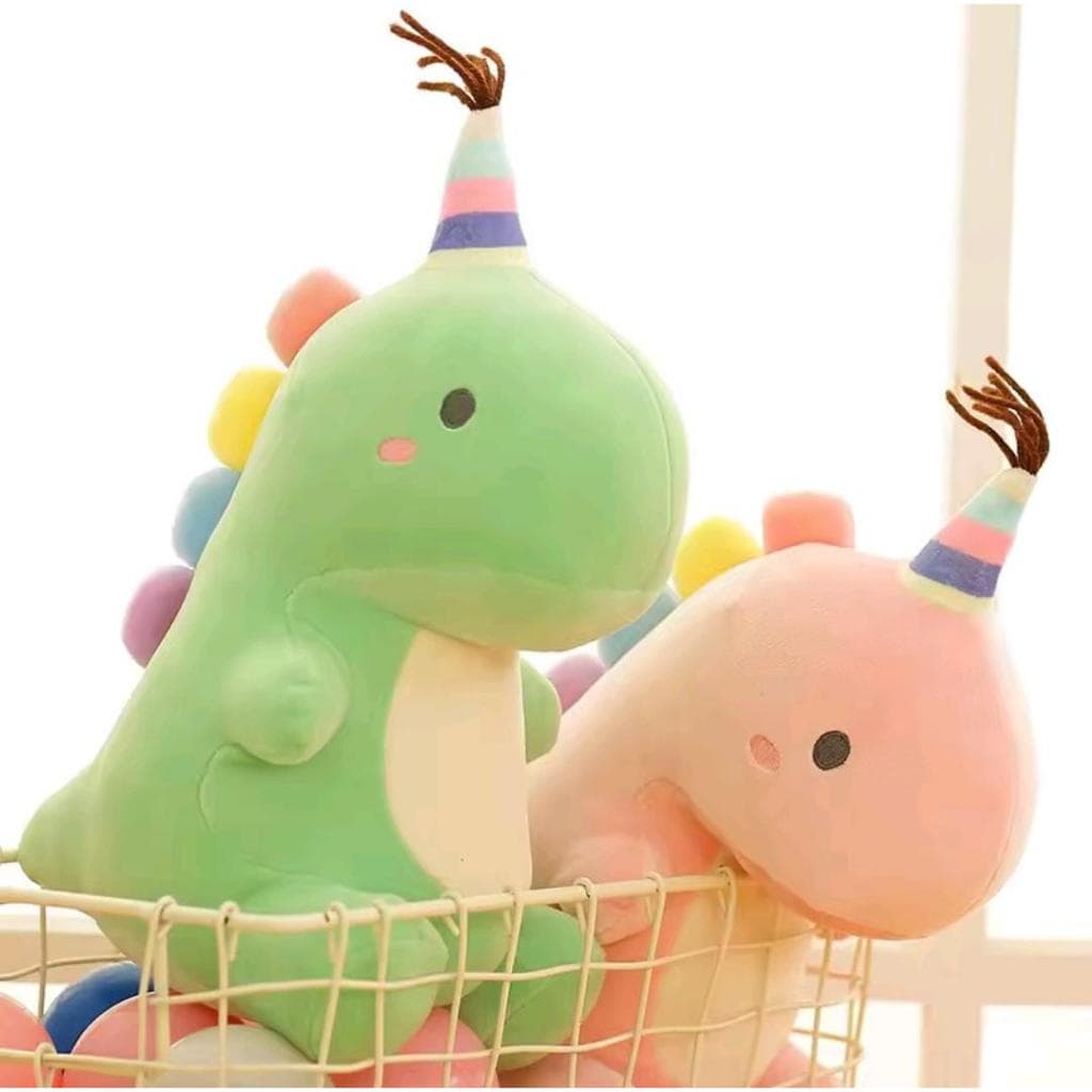 Dinossauro de Pelúcia Kawaii com Chapéu de Festa - 25cm