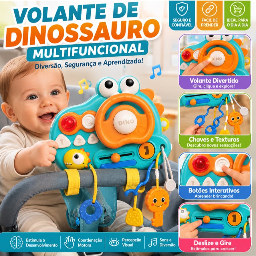 Brinquedo Educativo Volante Dinossauro Multifuncional – Estimula Coordenação e Desenvolvimento