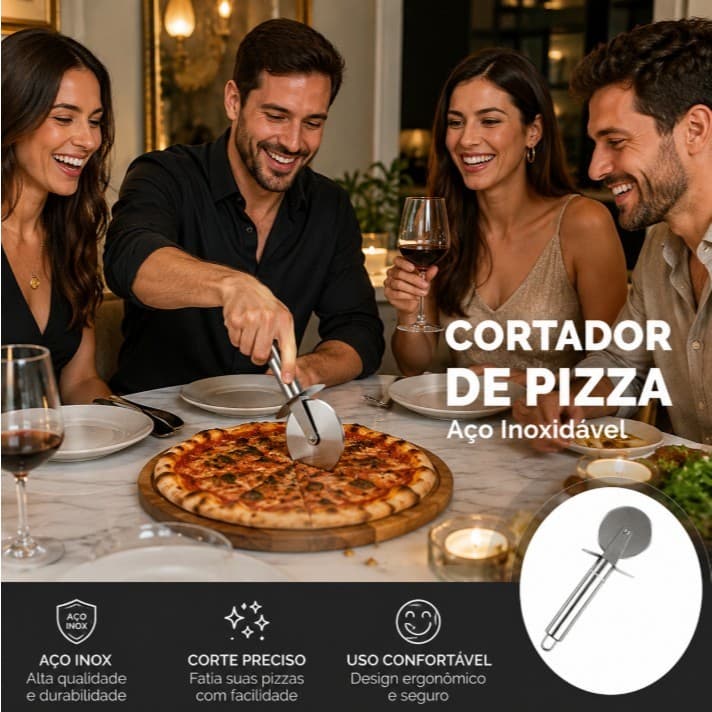 Cortador de Pizza em Aço Inox Thika Lâmina Circular Cabo Ergonômico para Massas e Tortas