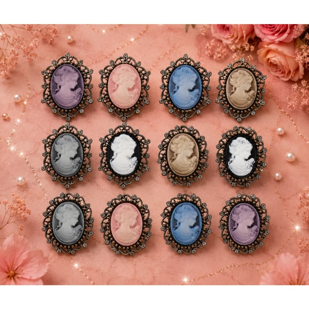 01 Broche Camafeu Estilo Retrô Vintage Gótico com Strass Camafeo Cameo - Vários Modelos ~