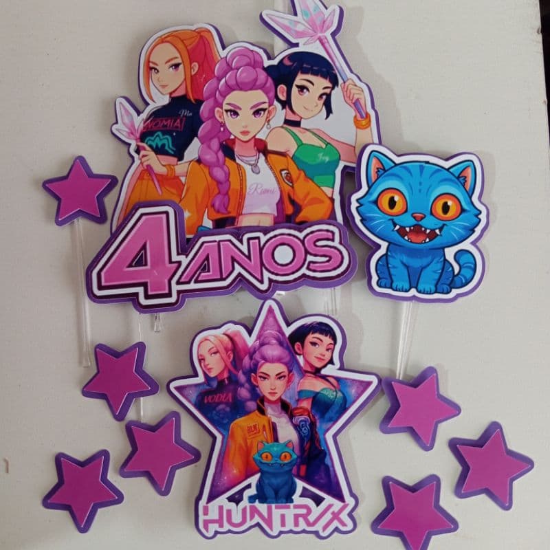 Topo de bolo Guerreiras do KPOP / Decoração de bolo - Topper para bolo K POP  - GUERREIRAS DO K-POP- Topo/Topper Huntrix