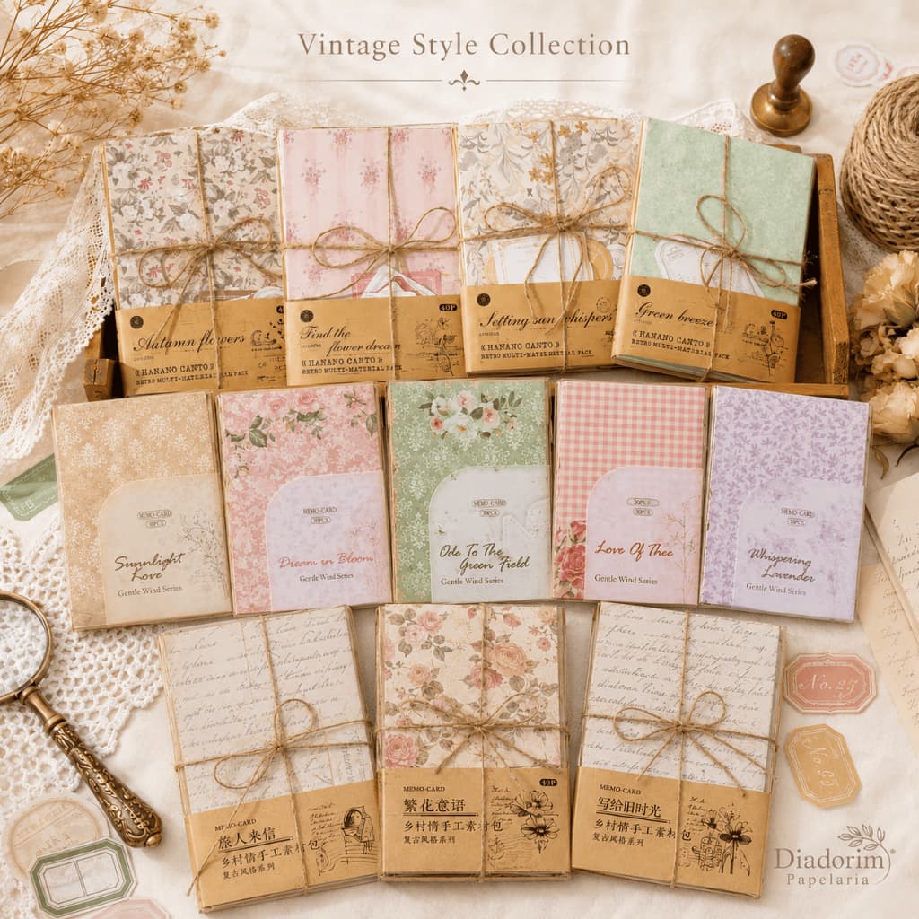 Kit Papéis Decorativos Vintage Style para Scrapbook Journaling Colagem Cartas Planner | Folhas e Papéis Especiais