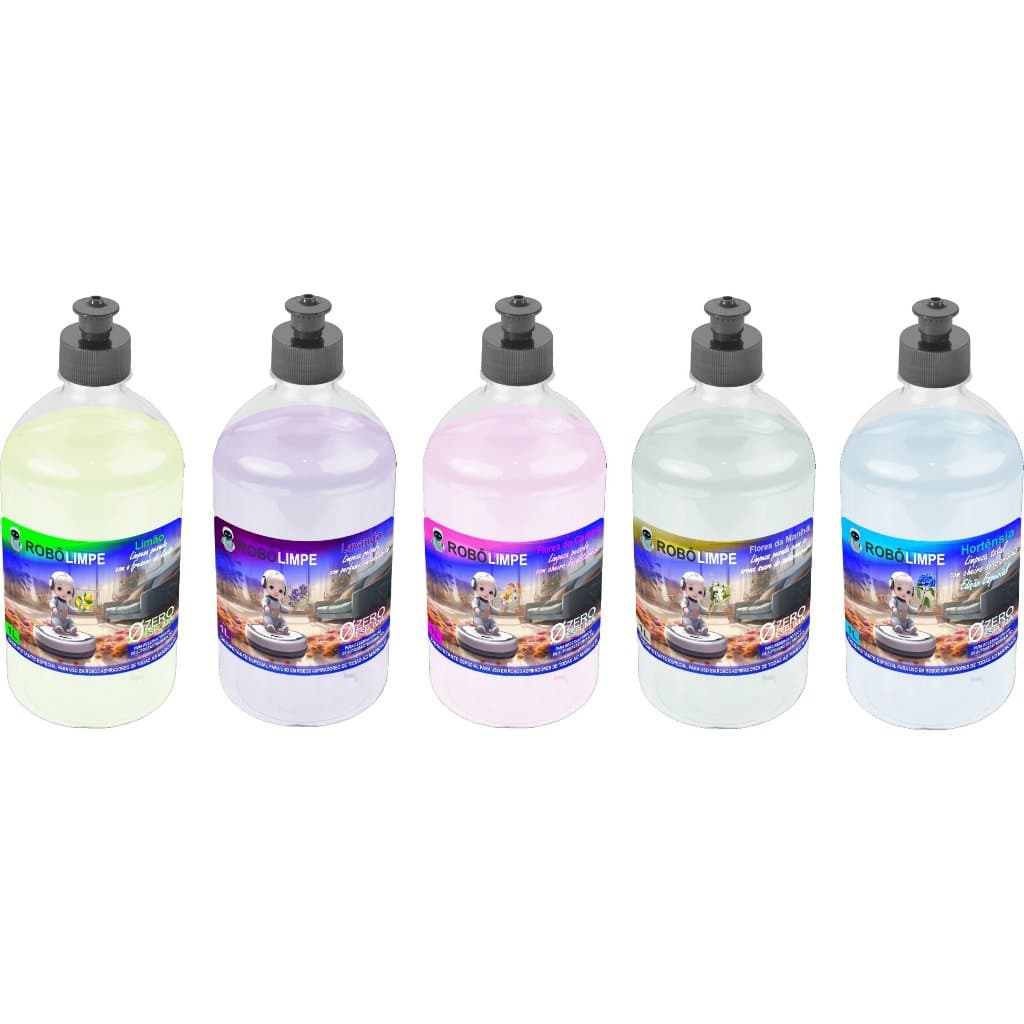 Kit 5 Litros ROBÔLIMPE Zero Espuma 5 Fragrância Desinfetante Germicida Bactericida p/ Robô Aspirador de todas as marcas