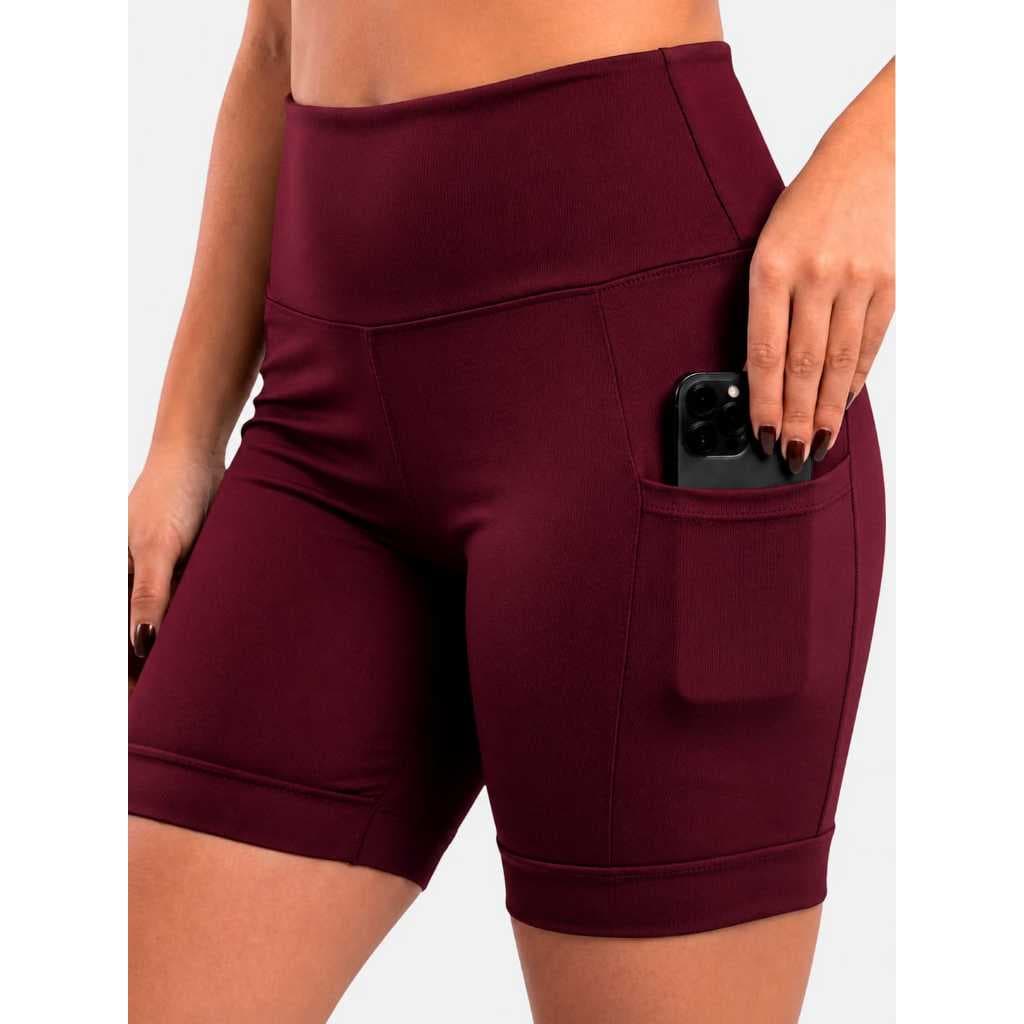 Short Legging Fitness Feminino, Cintura Alta com Bolso, Zero Transparência, Blackout, Academia