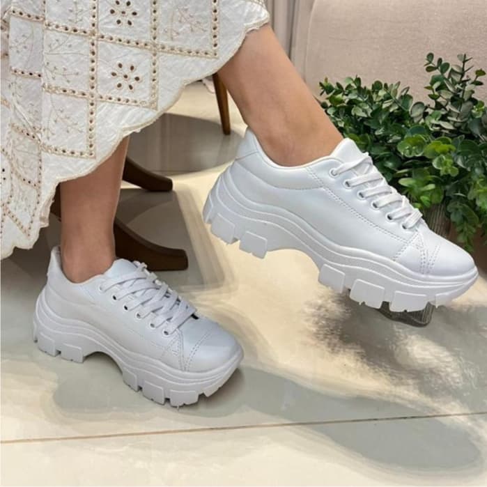 Leve Confortável Tênis Feminino TRATORADO C/CADARÇO Plataforma Casual
