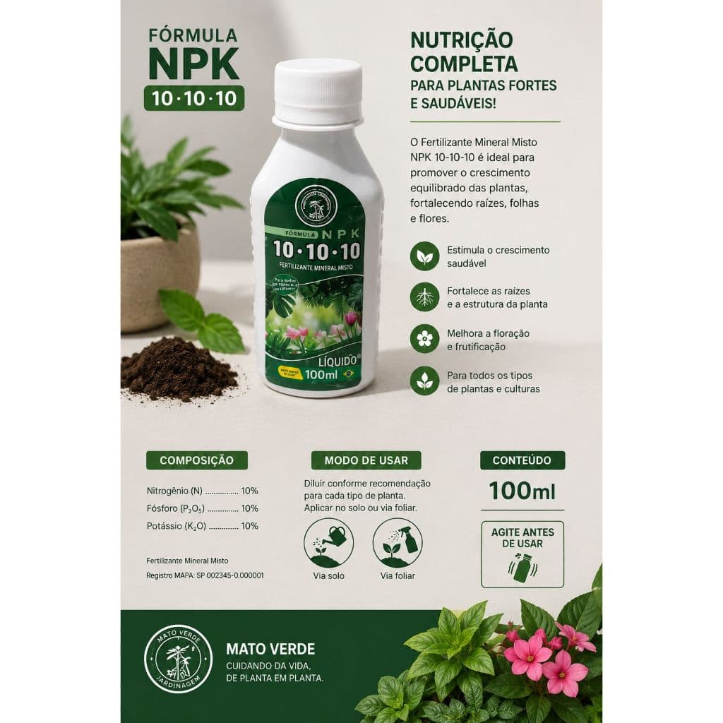 ADUBO E FERTILIZANTE NPK 10.10.10 KIT 2 UNIDADES PRODUTO MATO VERDE
