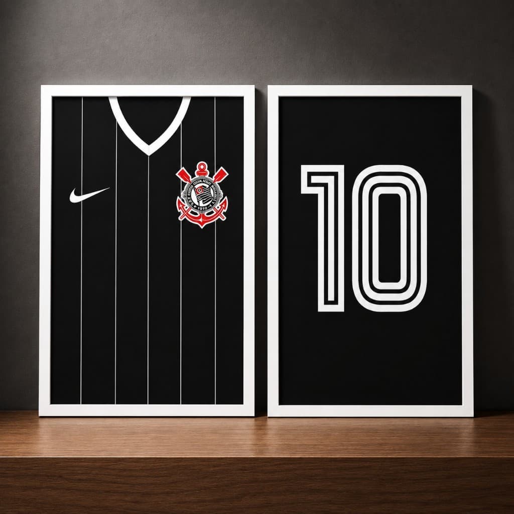 Kit 2 Quadros Corinthians Camisa 10 Moldura com Vidro Decoração Futebol