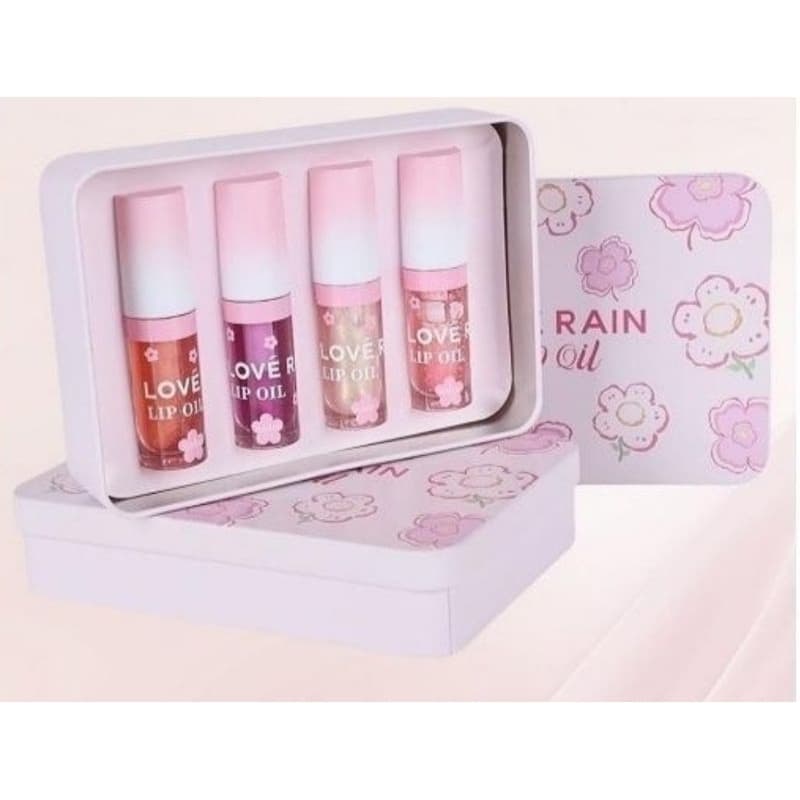 Kit 04 Lip Oil +Caixa Metalica Decorada -Lóve Rain