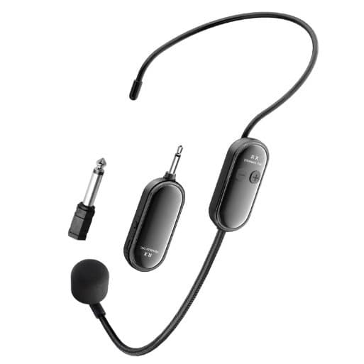 Fone de ouvido com microfone sem fio, microfones de cabeça de 2,4 G, USB-C, alcance de 30,5 m