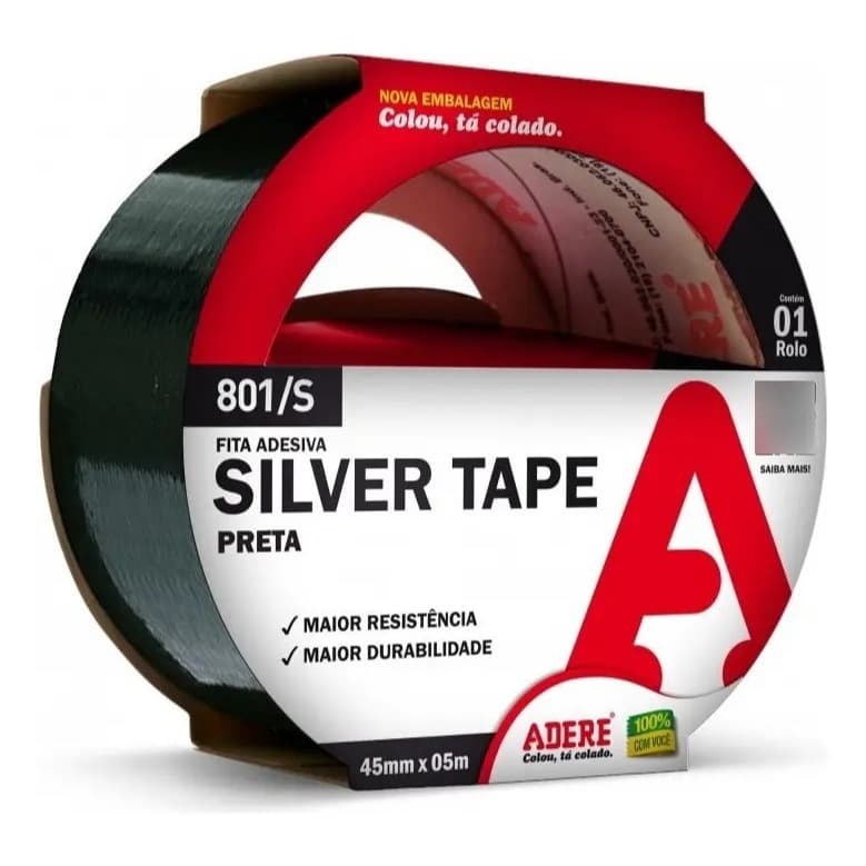 Fita silver tape Adere preta 05 metros 807/S 45mm
