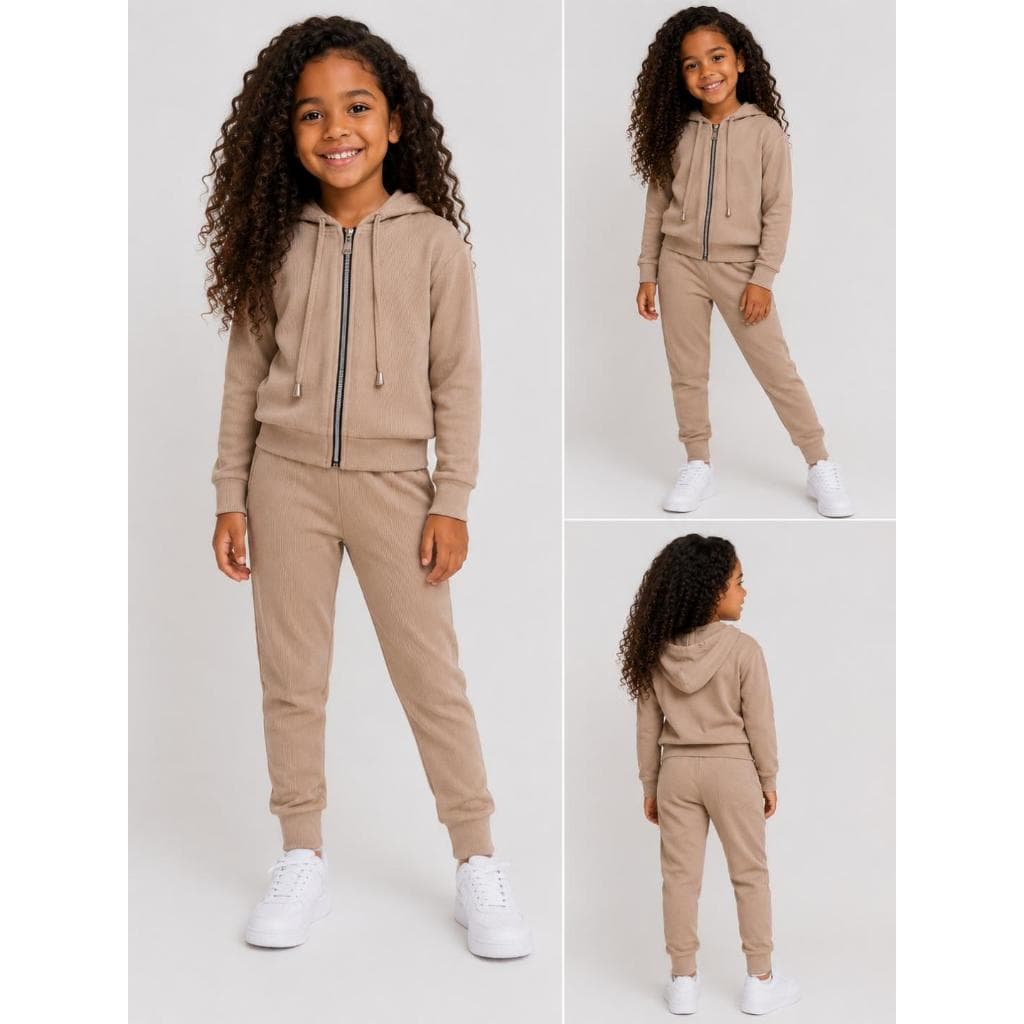 Conjunto feminino infantil para meninas jaqueta com zíper calça e capuz confortável flanelado moderno e estiloso