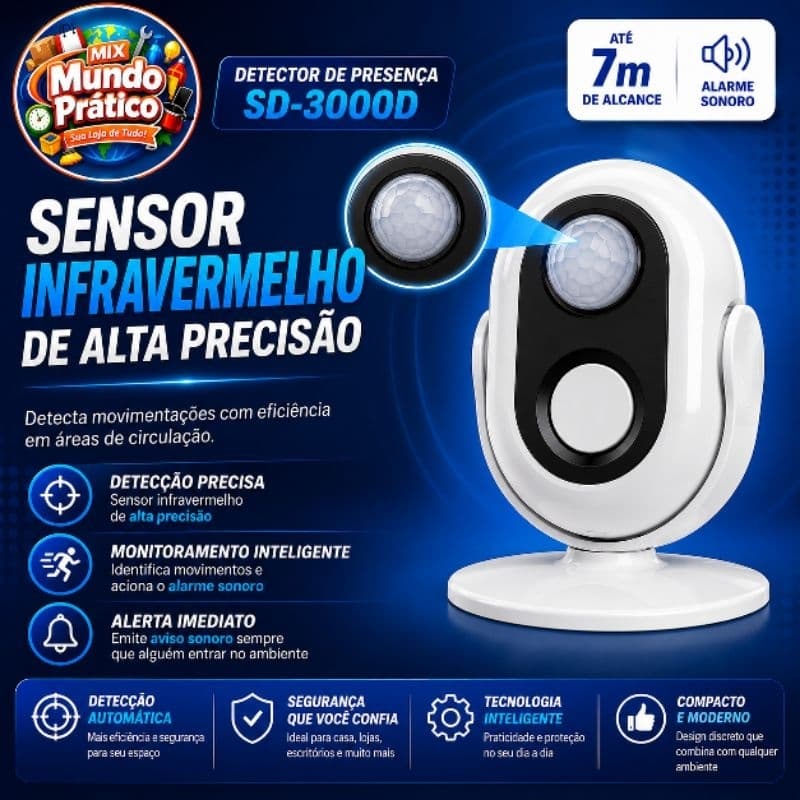 Sensor de Presença Campainha Alarme BM-607 Bivolt