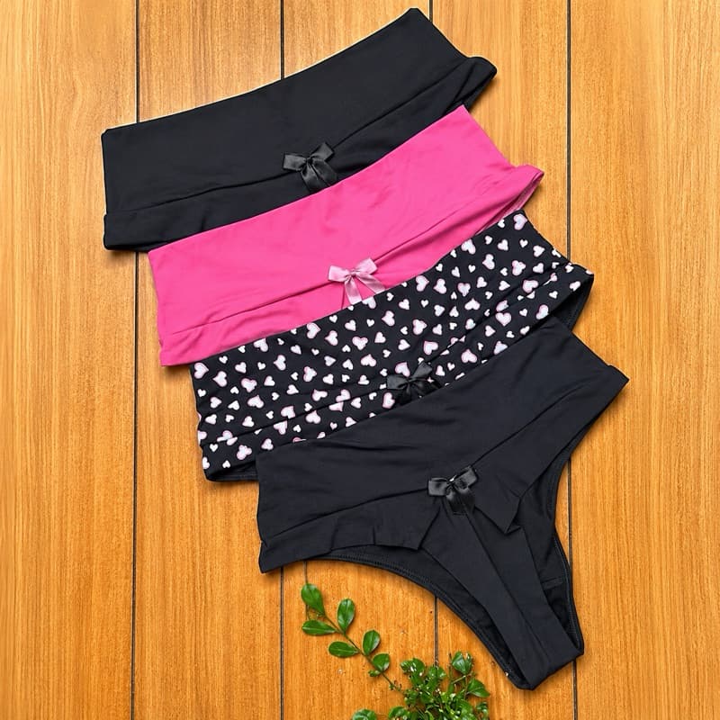 Calcinha pala alta cos alto kit 4 unidades não marca a roupa
