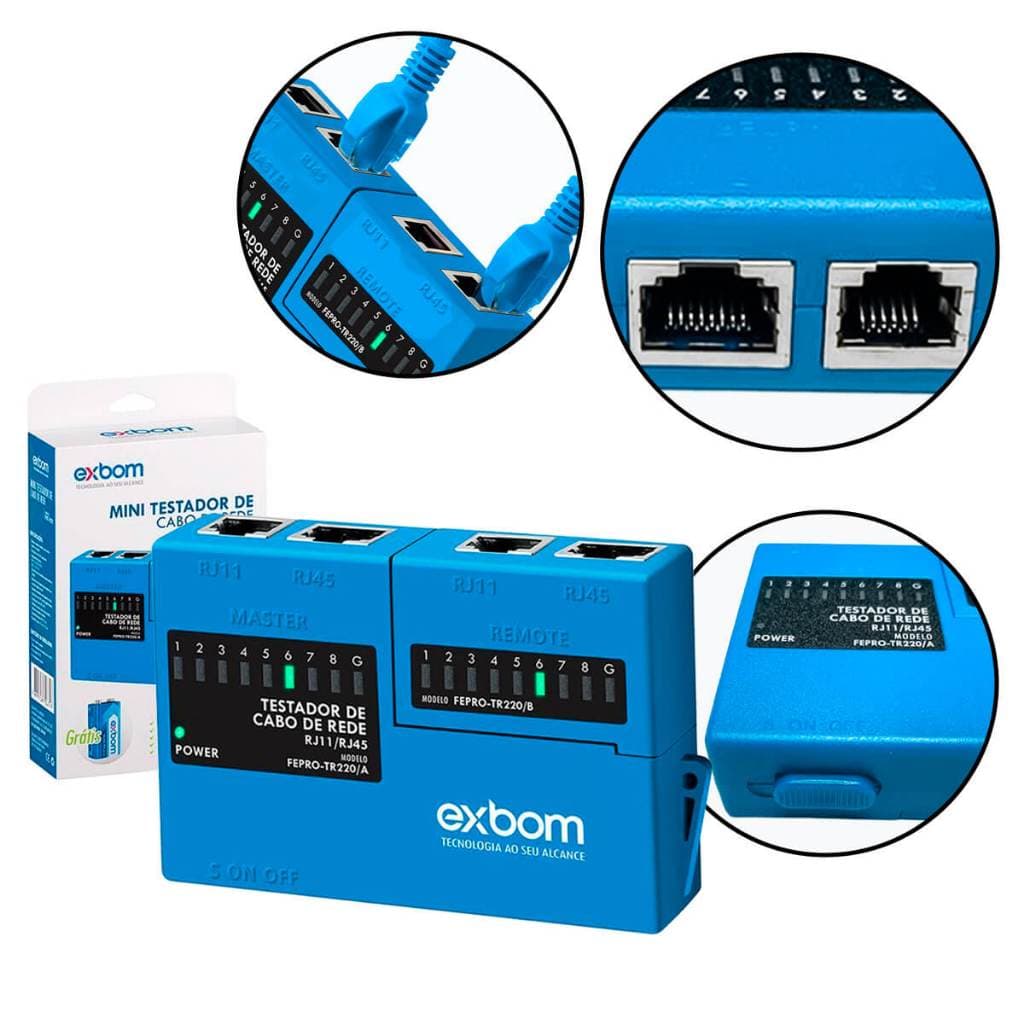 Mini Testador de Cabo de Rede RJ45 e RJ11 com LED indicativo