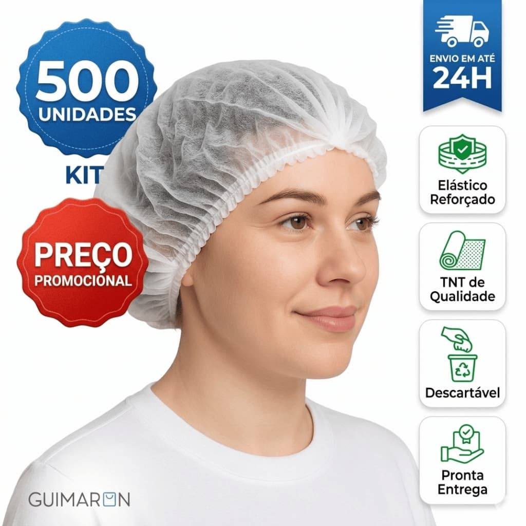 Kit 500/400/300/200/100 Touca Descartável TNT Sanfonada Branca Elástico Reforçado Cozinha Hospitalar