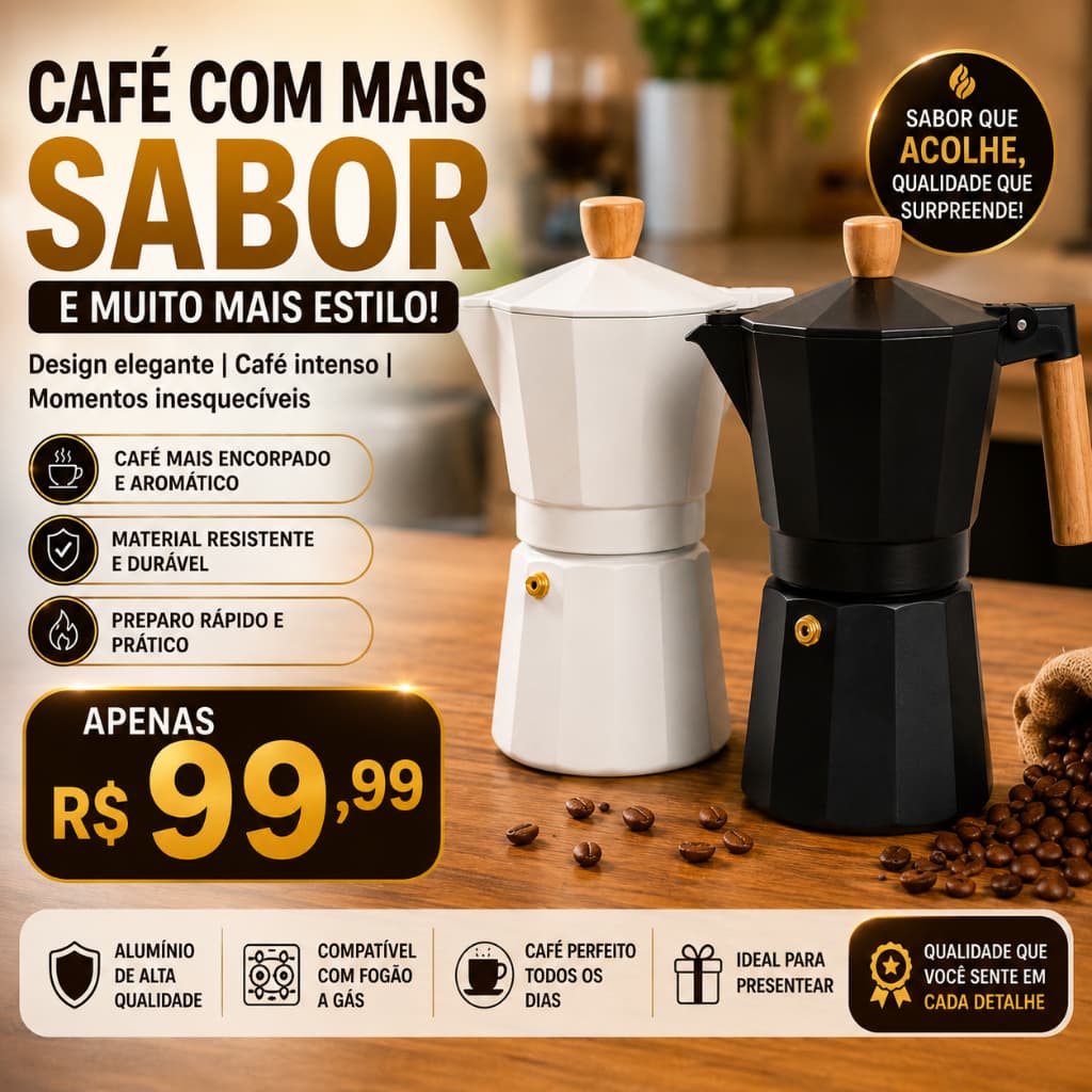 Cafeteira Italiana 6 Xícaras Alumínio Café Expresso Fogão Preparo Rápido