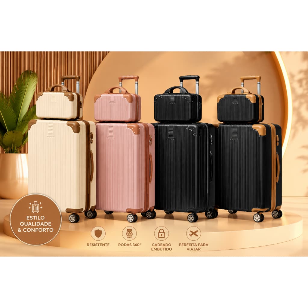 Kit de Mala De Viagem 10 KG 9KG 4 Rodas Gira 360 Grau + Frasqueira Novo Modelo 2026 PROMOÇÃO RELÂMPAGO ENTREGA RÁPIDO