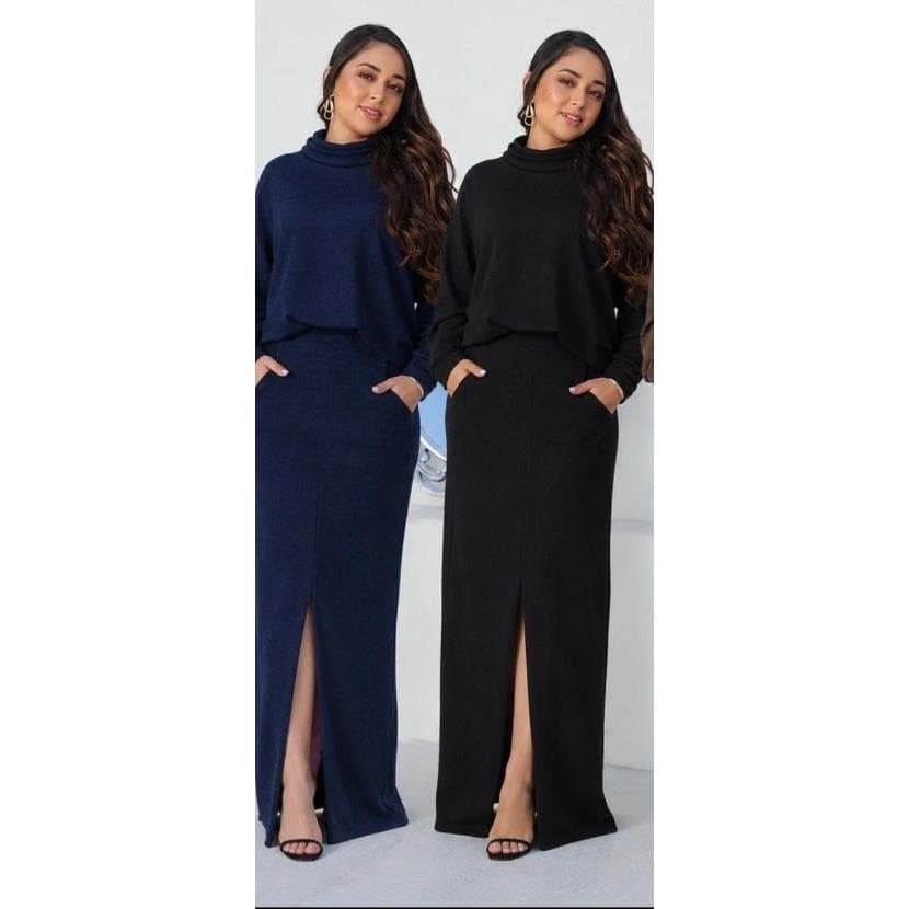 Conjunto Saia Longa POKER Manga Longa Lancamento Tendencia Fenda Moda Blogueira Lançamento Tendência Fenda