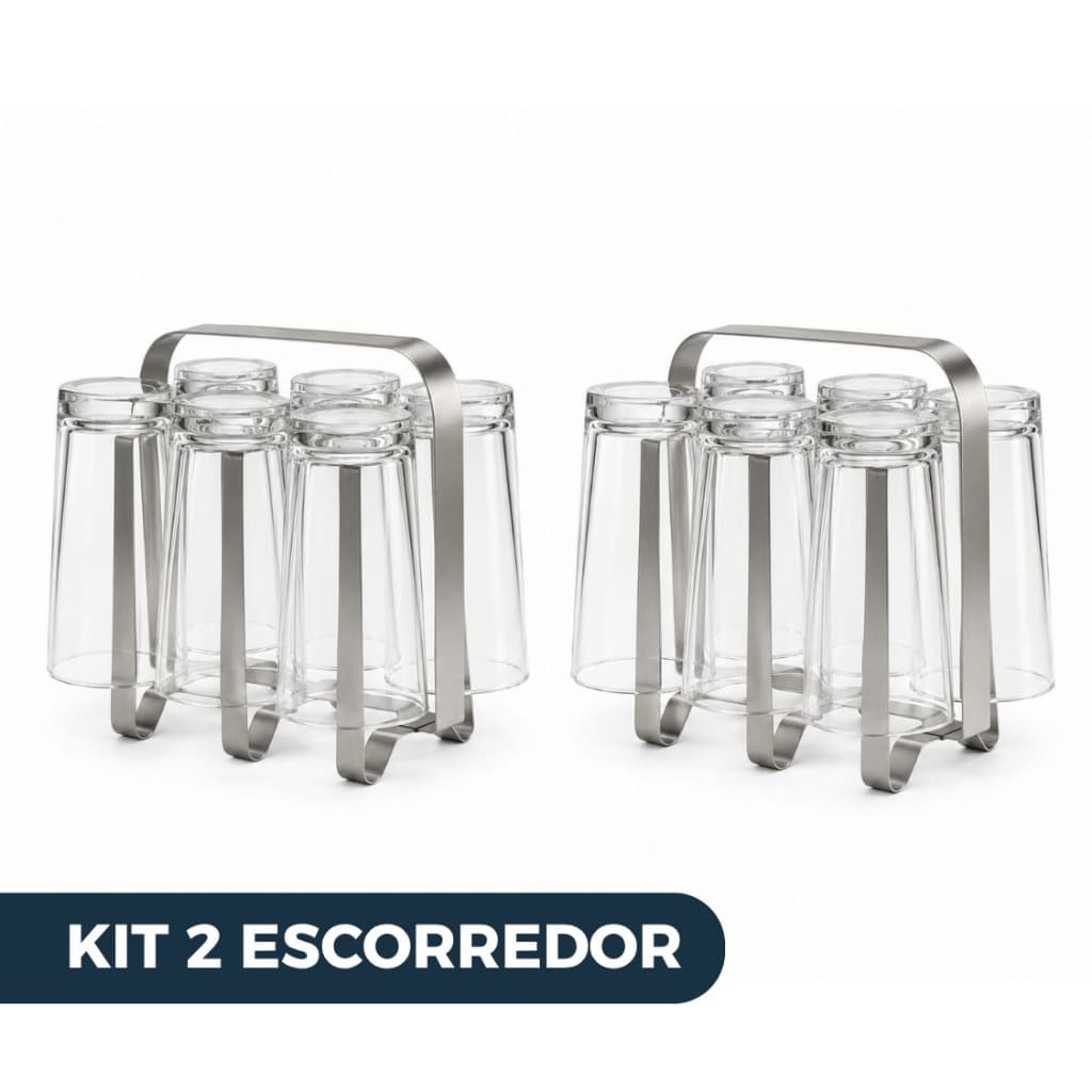 Kit 2 Escorredores Porta Copos em Inox 6 Unidades Pia Mesa Secador Organizador Cozinha