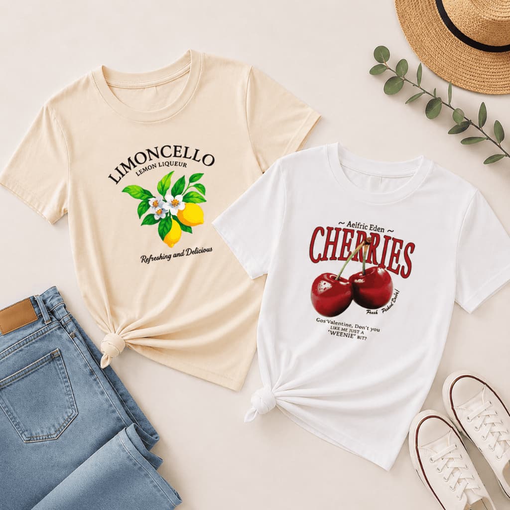 Kit 2 Camisetas Femininas Limoncello Cherries Cereja 100% Algodão Casual