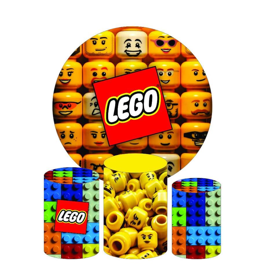 Kit Capas Redondo e Trio Cilindros Paineis de Decoração Tema Lego Aniversarios, Mesversarios, Festas