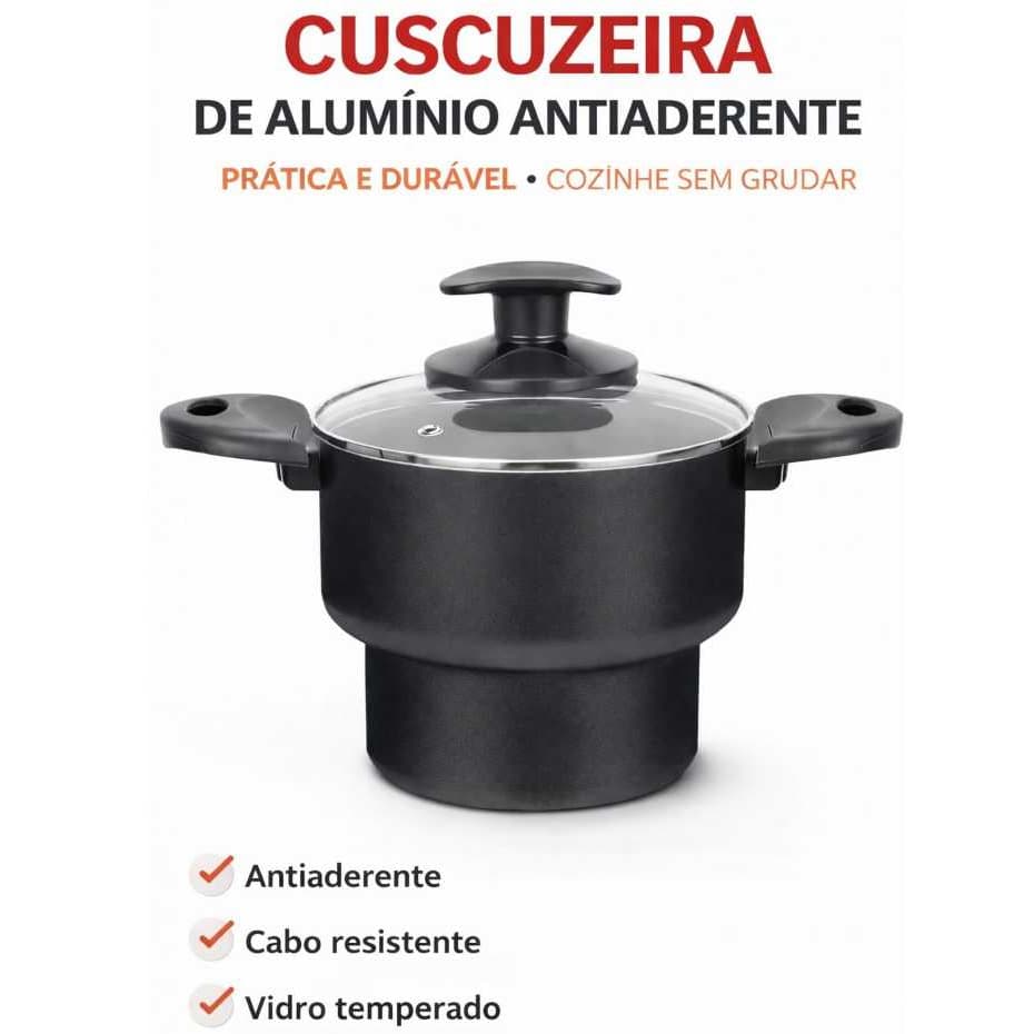 Cuscuzeiro Nordestino de Alumínio Antiaderente Com Tampa de Vidro Panela de Cuscuz