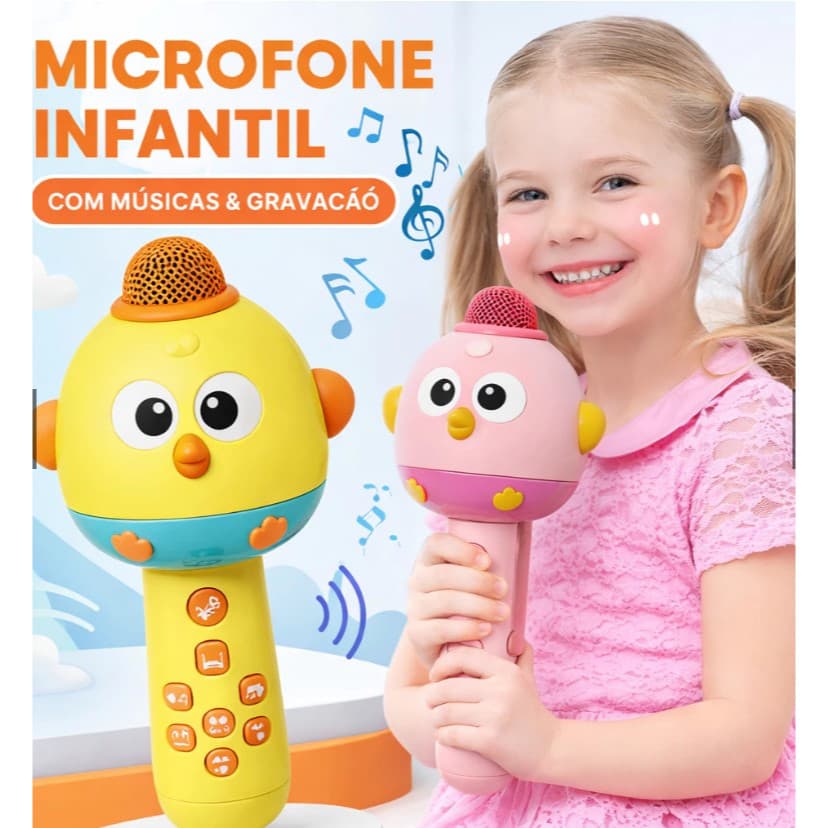Microfone Infantil Com Luz Pintinho Com Bluetooth Para Música E Luzes Interativas Cor Rosa