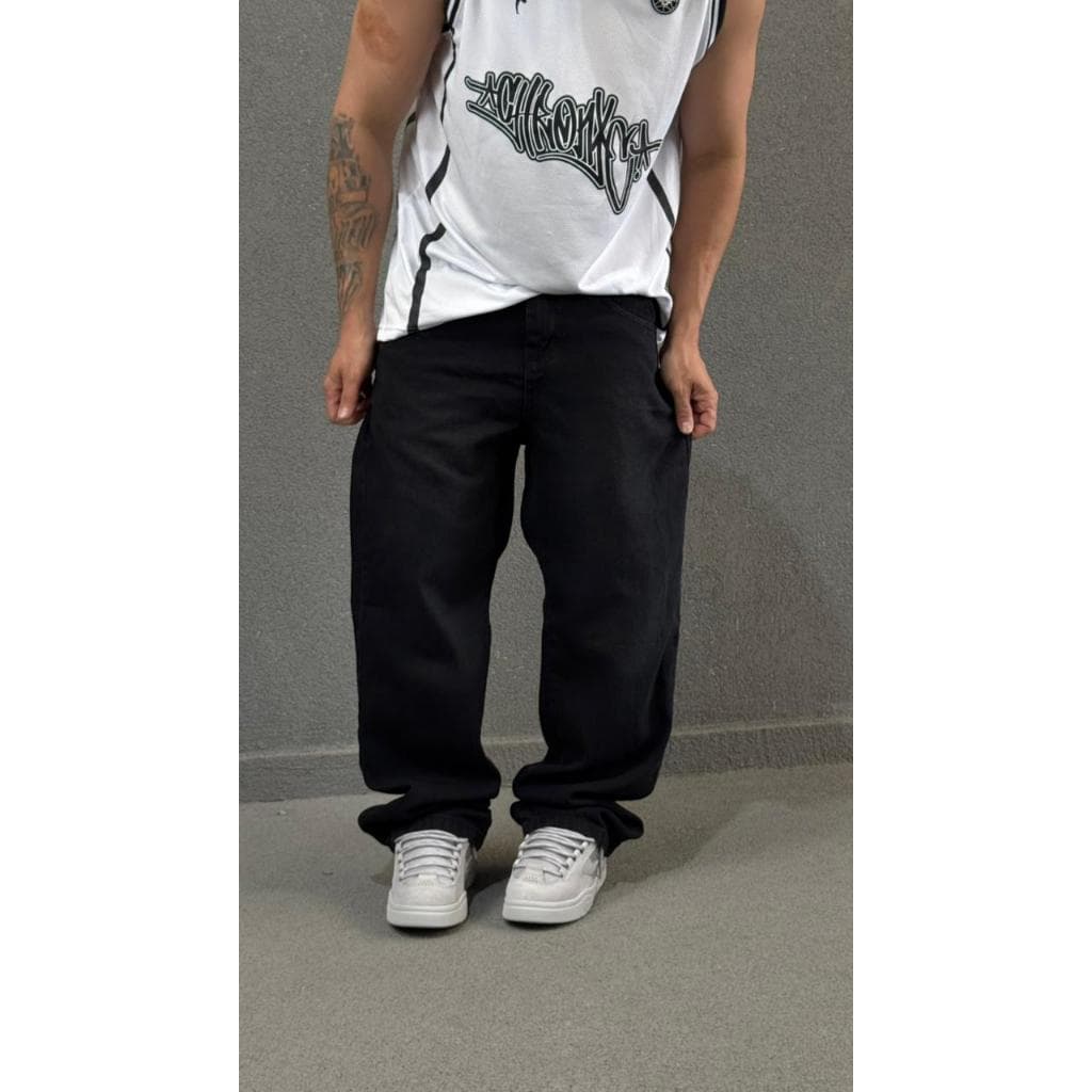 Calça balao baggy Jeans Boca Larga Preto Lisa Oversized Moda Masculina Feminina Streetwear Skate