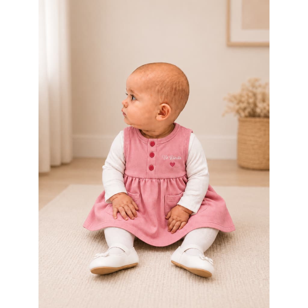 Vestido Infantil Menina Moletinho Premium Bebê P ao 3 Rosa Claro