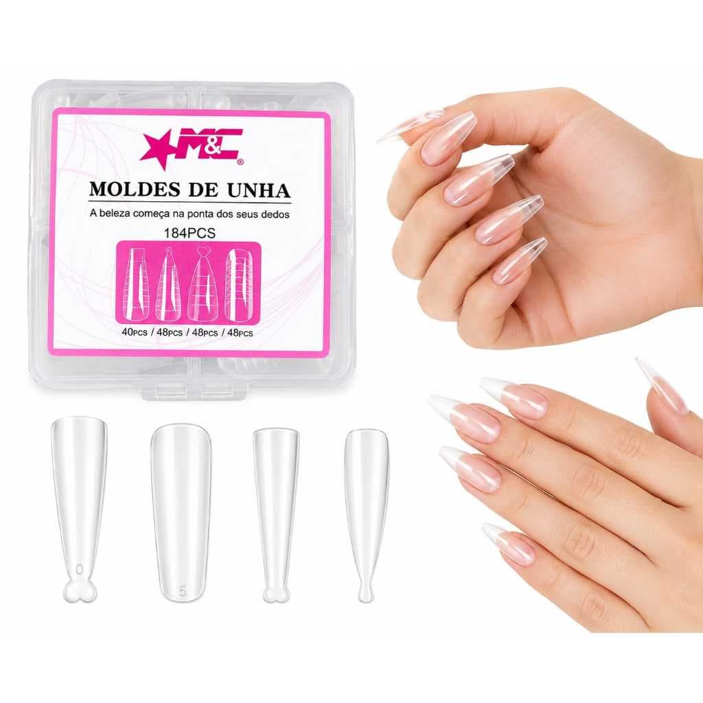 Molde F1 Unhas 4 Formatos QUADRADA STILETTO BAILARINA ALMOND M&C 184PÇ